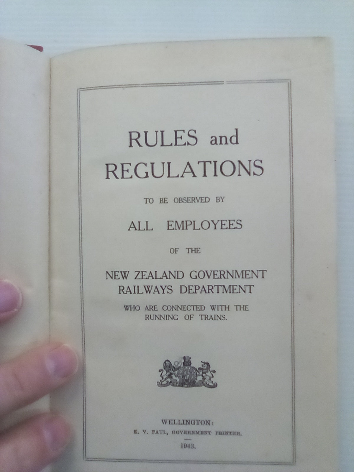 New Zealand Government Railways Department -  Rules & Regulations (1943)