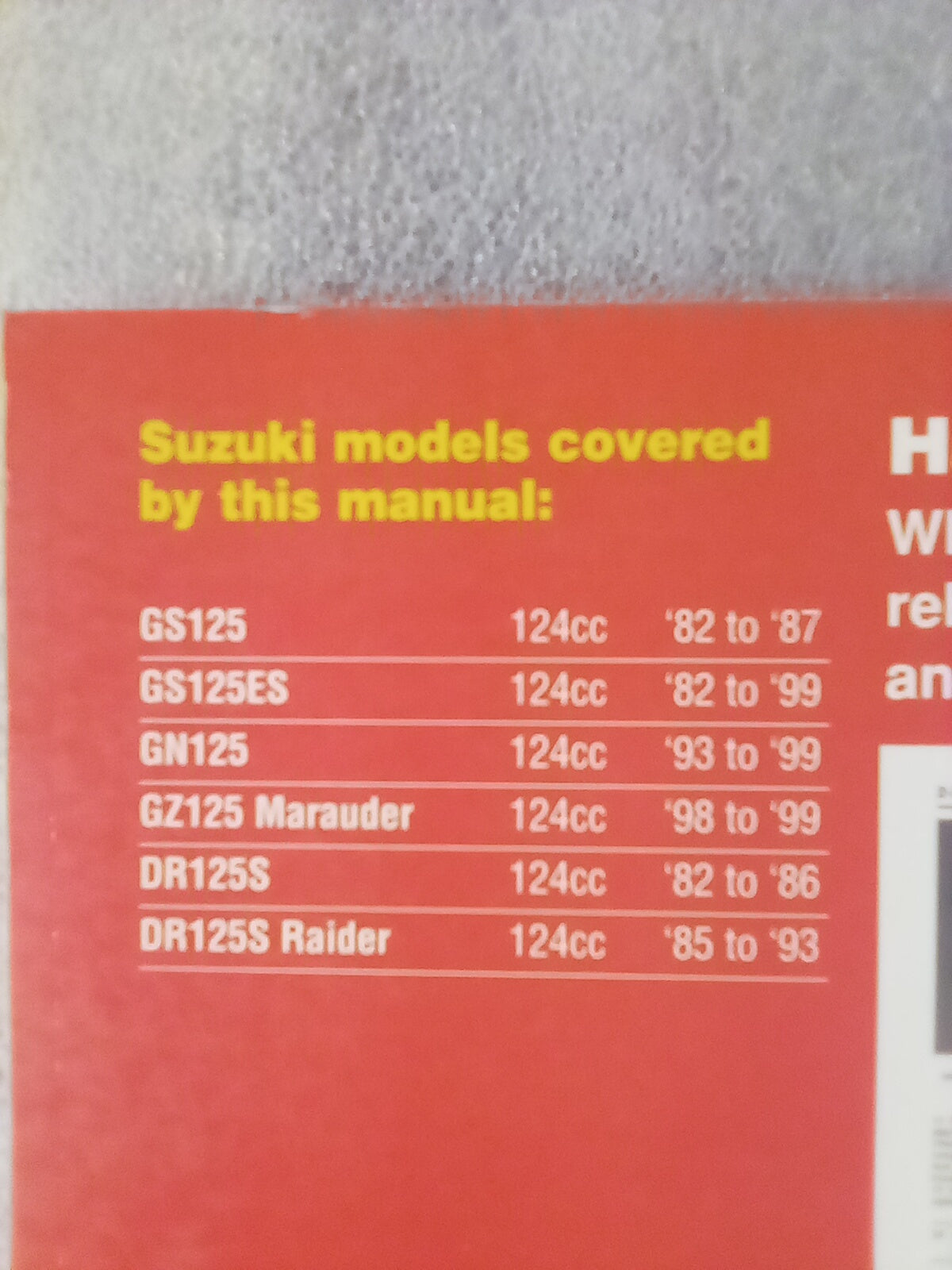 Suzuki GS, GN, GZ, & DR125 1982-1999 Haynes Workshop Manual